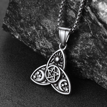 Triple Moon Goddess Pentagram Necklace for