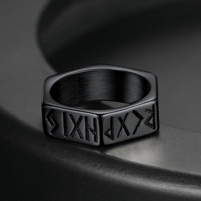 Norse Viking Hexagon Runes Band Ring for