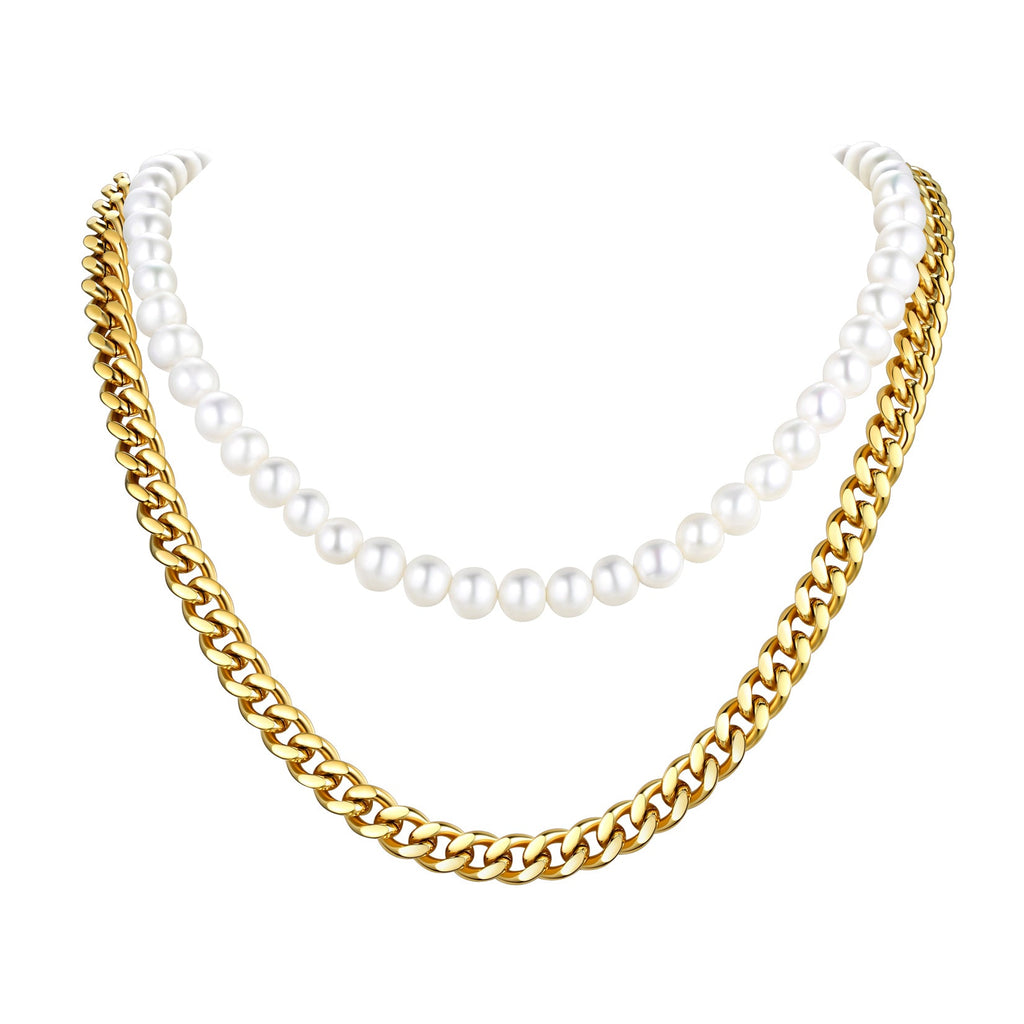 Freshwater Pearl & Cuban Link Chain Necklace for