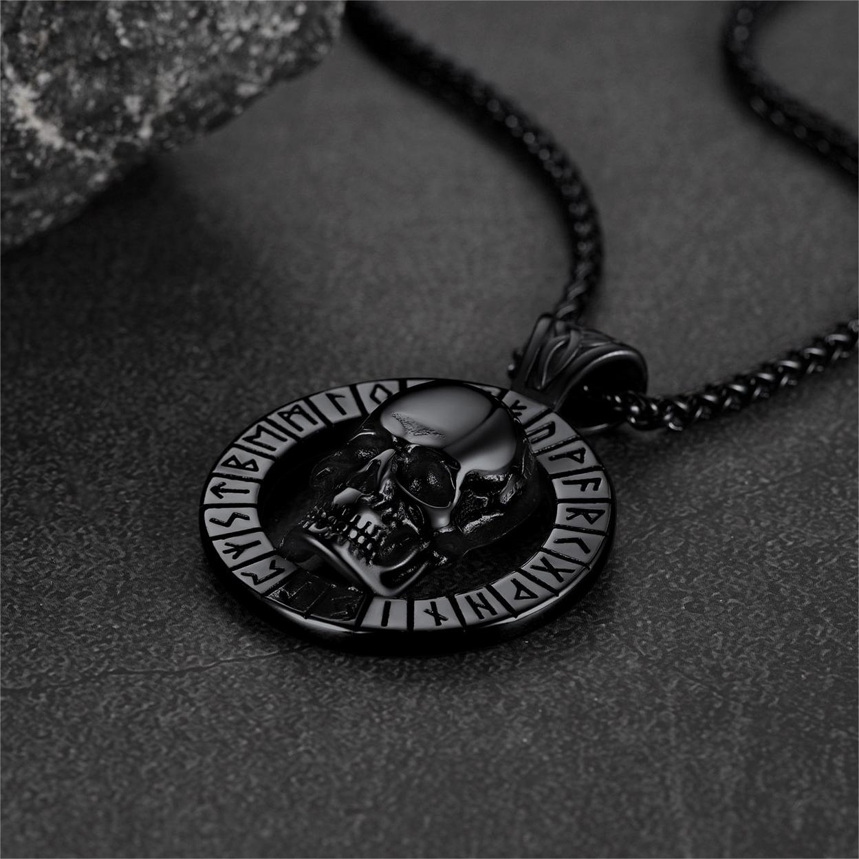 Flash Viking Runes Skull Necklace for