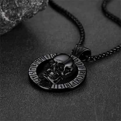 Flash Viking Runes Skull Necklace for