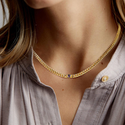 4.5mm Heart Birthstone Gold Chain Choker Necklace for