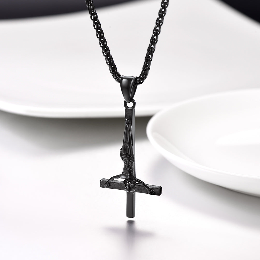Unside Down Cross Crucifix Necklace Pendant for