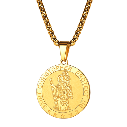 Round St. Christopher Medallion Necklace for