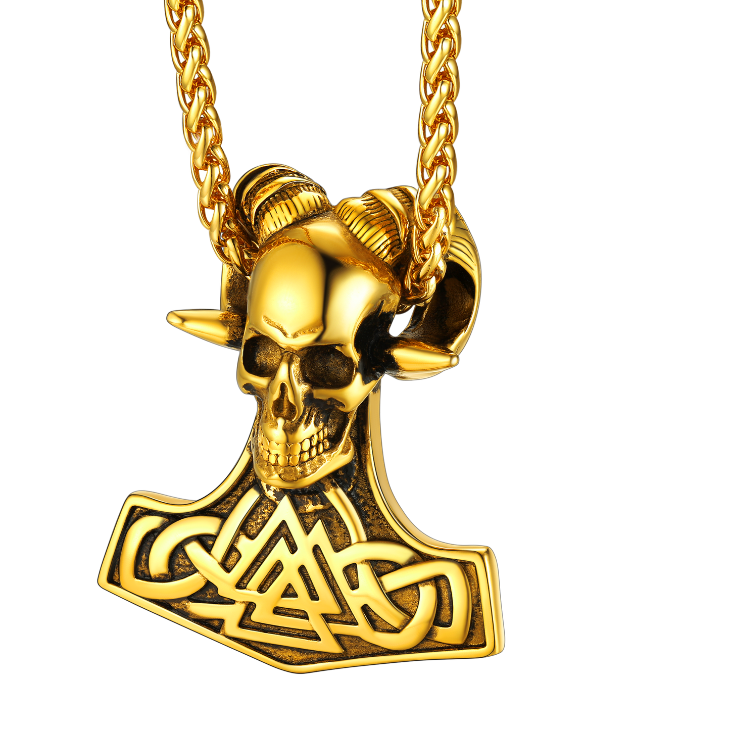 Viking Mjolnir Thor's Hammer Skull Necklace Pendant for