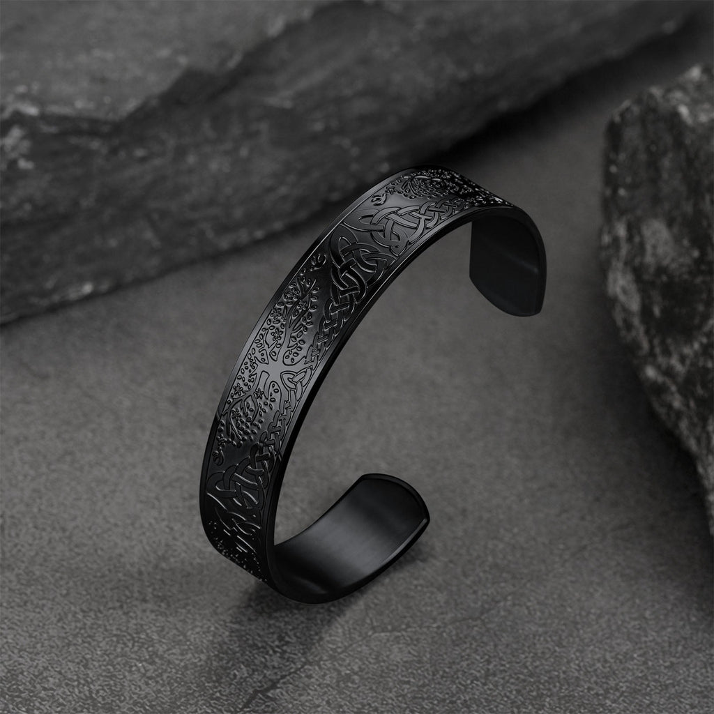 Engraved Viking Jewelry Bangle Bracelet With Celtic Tree of Life