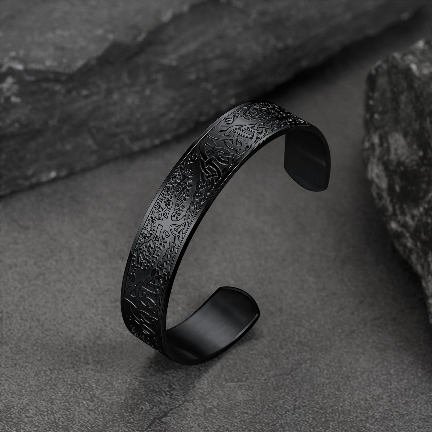 Engraved Viking Jewelry Bangle Bracelet With Celtic Tree of Life