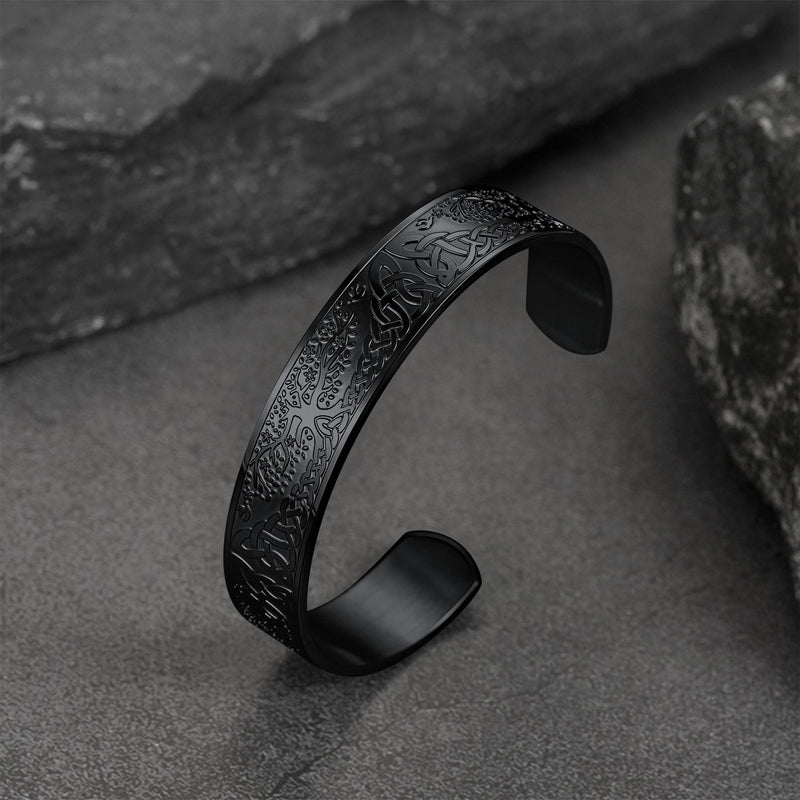 Engraved Viking Jewelry Bangle Bracelet With Celtic Tree of Life
