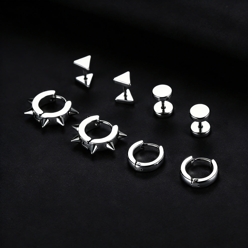 4pcs Rivets/hoop/stud/triangle Earrings Set for