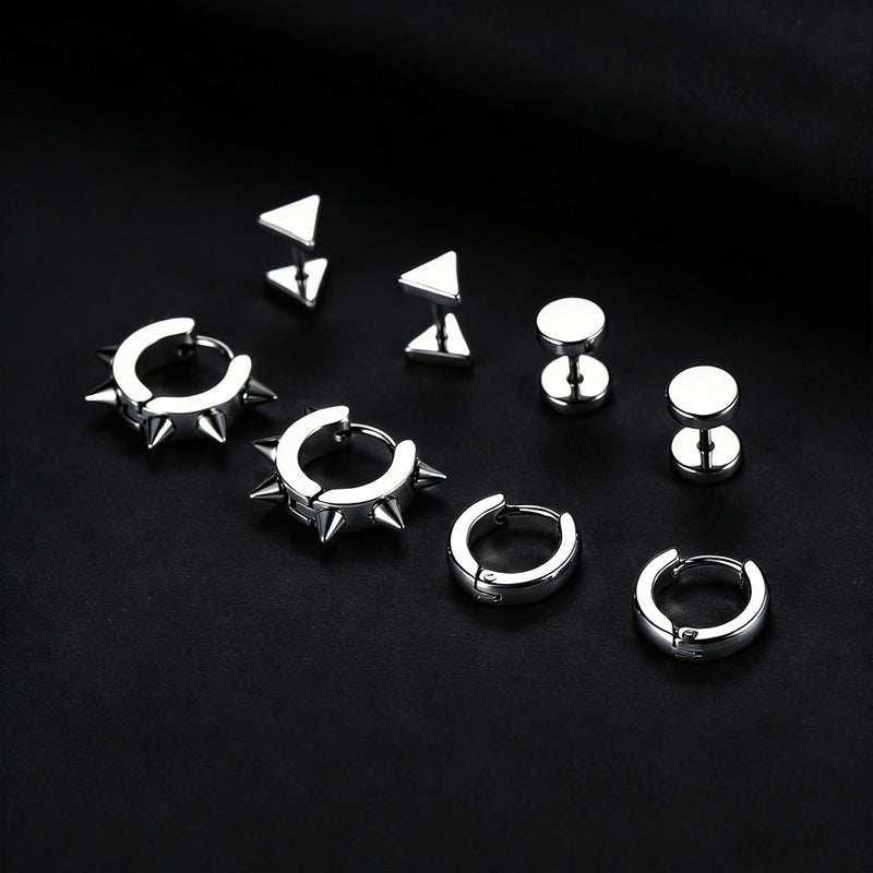 4pcs Rivets/hoop/stud/triangle Earrings Set for