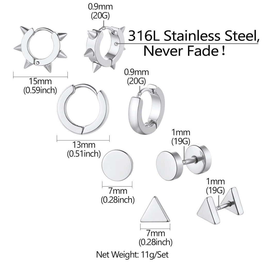 4pcs Rivets/hoop/stud/triangle Earrings Set for