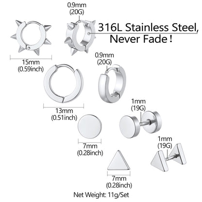 4pcs Rivets/hoop/stud/triangle Earrings Set for