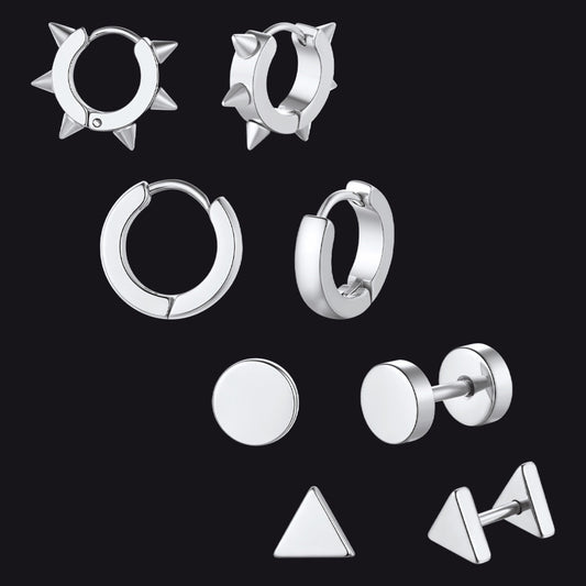 4pcs Rivets/hoop/stud/triangle Earrings Set for