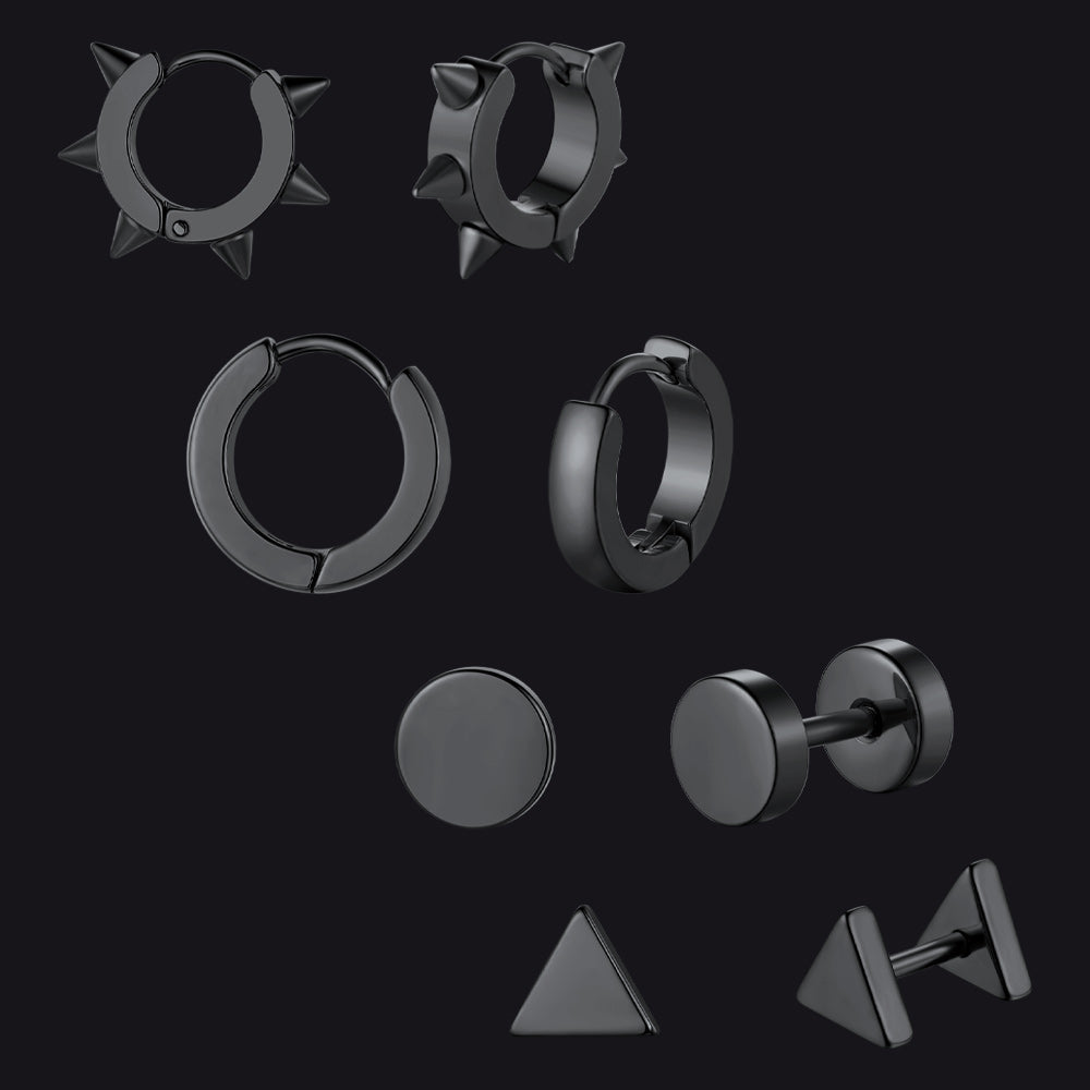 4pcs Rivets/hoop/stud/triangle Earrings Set for