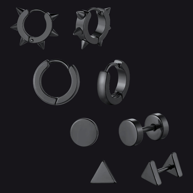 4pcs Rivets/hoop/stud/triangle Earrings Set for