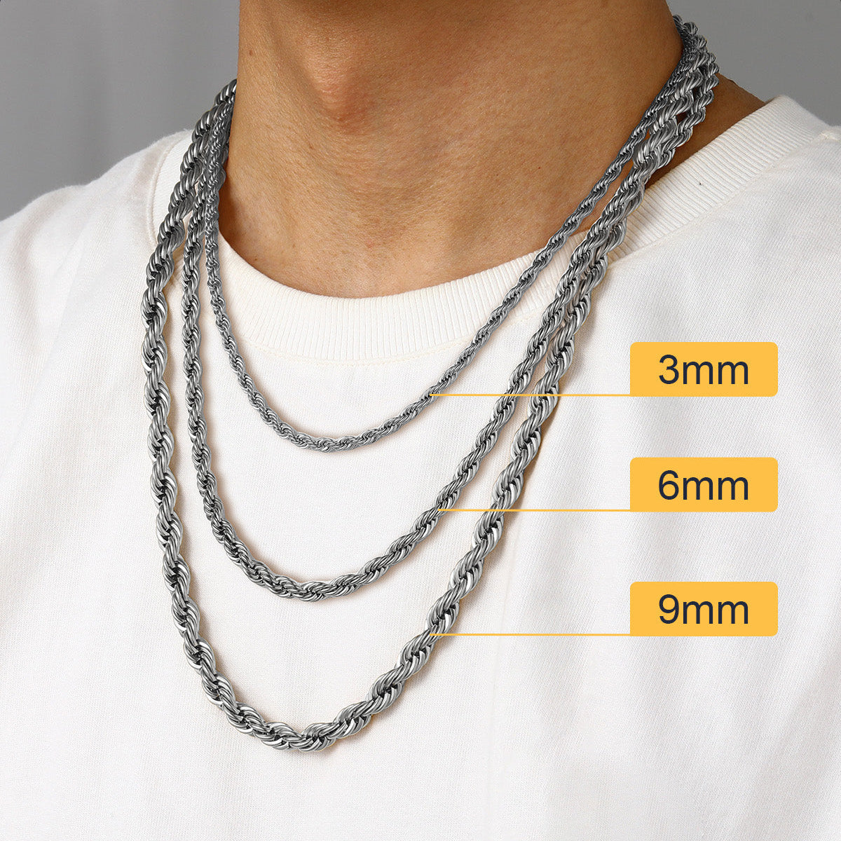 Twisted Rope Chain Stainless Steel Link Necklace for