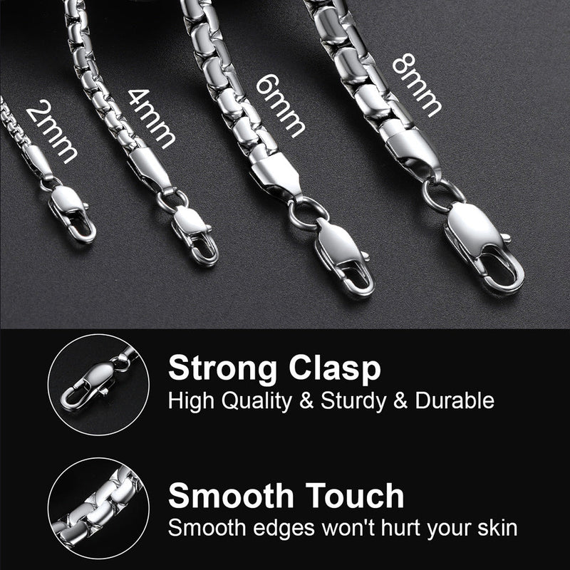 Flat Box Link Chain Stainless Steel Necklace for