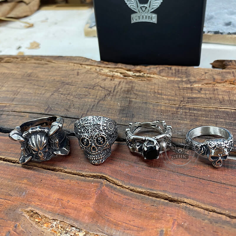 4 Pcs Stainless Steel Gothic Skull Rings Set