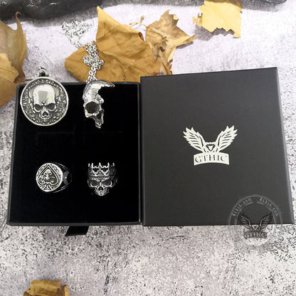 4 Pcs Stainless Steel Skull Jewelry Set
