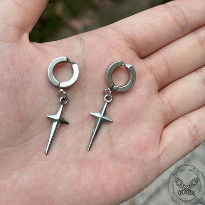 4 Pointed Star Stainless Steel Hoop Earrings