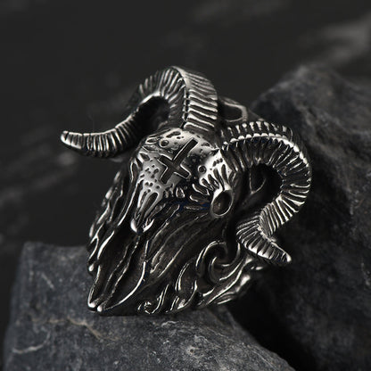 Faithheart Stainless Steel Satan Baphomet Goat Ring for