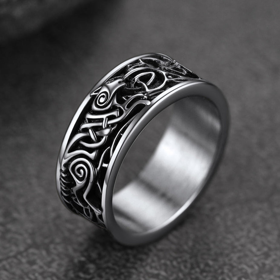 Norse Viking Celtic Wolf Ring Band for