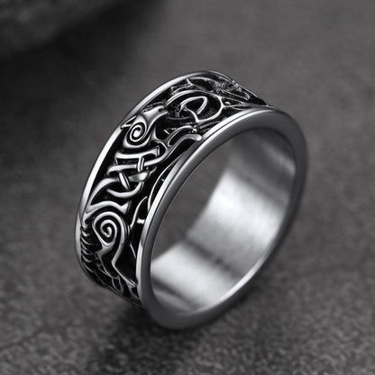 Norse Viking Celtic Wolf Ring Band for