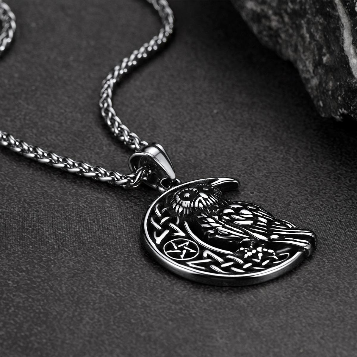 Viking Celtic Crescent Moon Owl Necklace for
