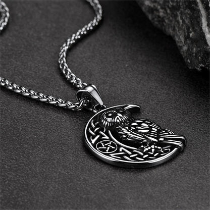 Viking Celtic Crescent Moon Owl Necklace for