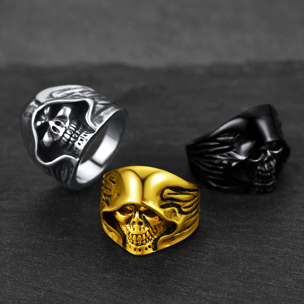 Gothic Grim Reaper Skull Ring for in Stainless Steel