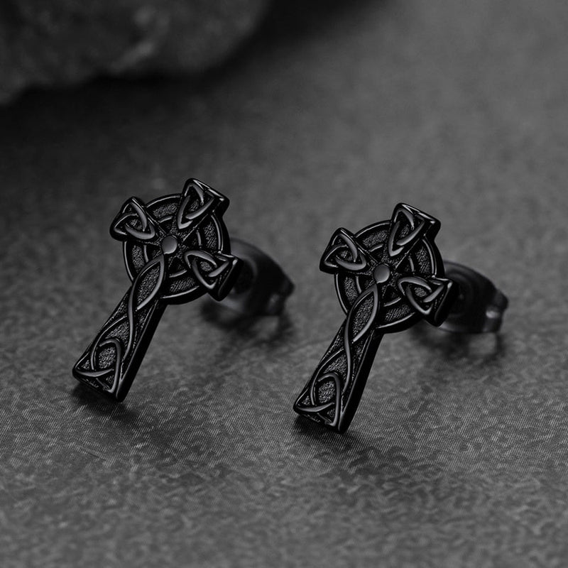 Irish Celtic Knot Cross Stud Earrings for