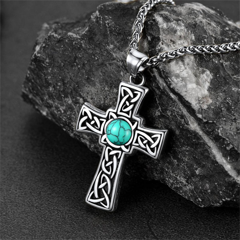 Turquoise Celtic Cross Pendant Necklace for