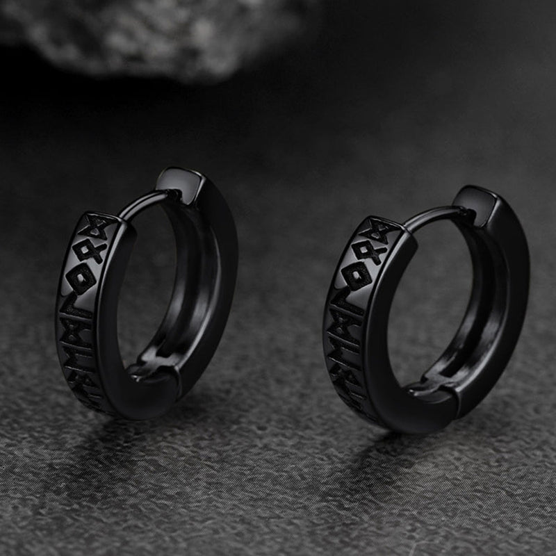 Norse Viking Runes Hoop Huggie Earrings for