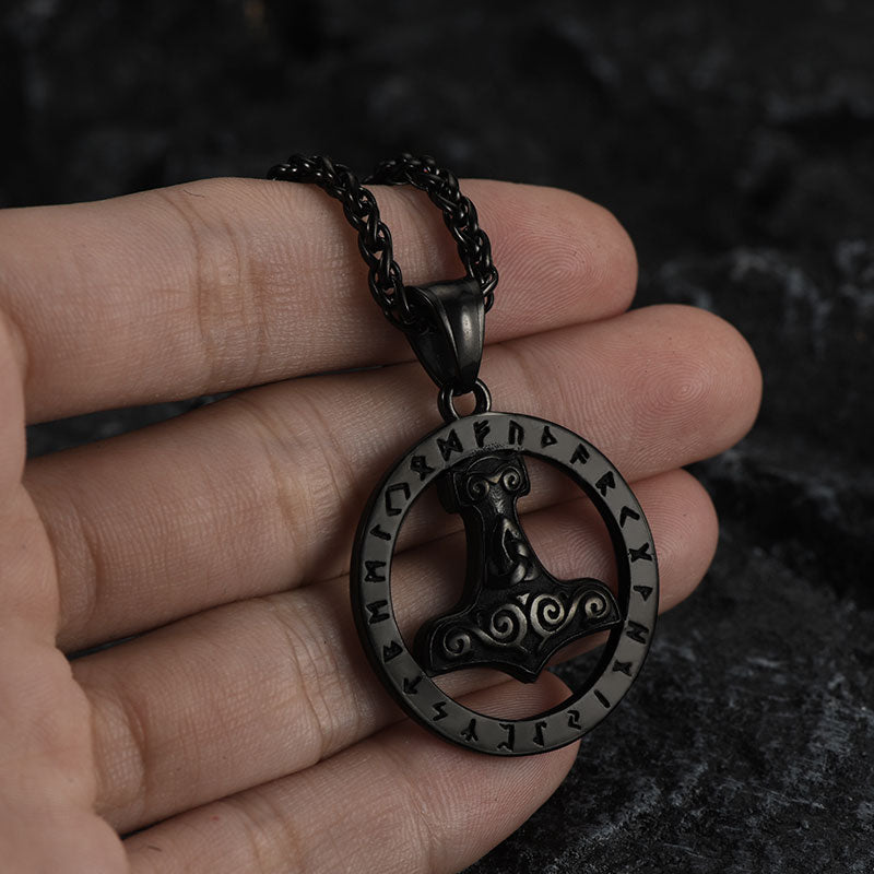 Viking Thor's Hammer Rune Pendant Necklace for