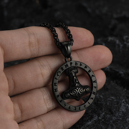 Viking Thor's Hammer Rune Pendant Necklace for
