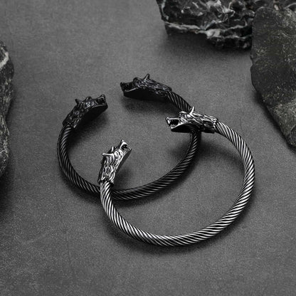 Viking Wolf Head Arm Ring Cuff Bracelet for