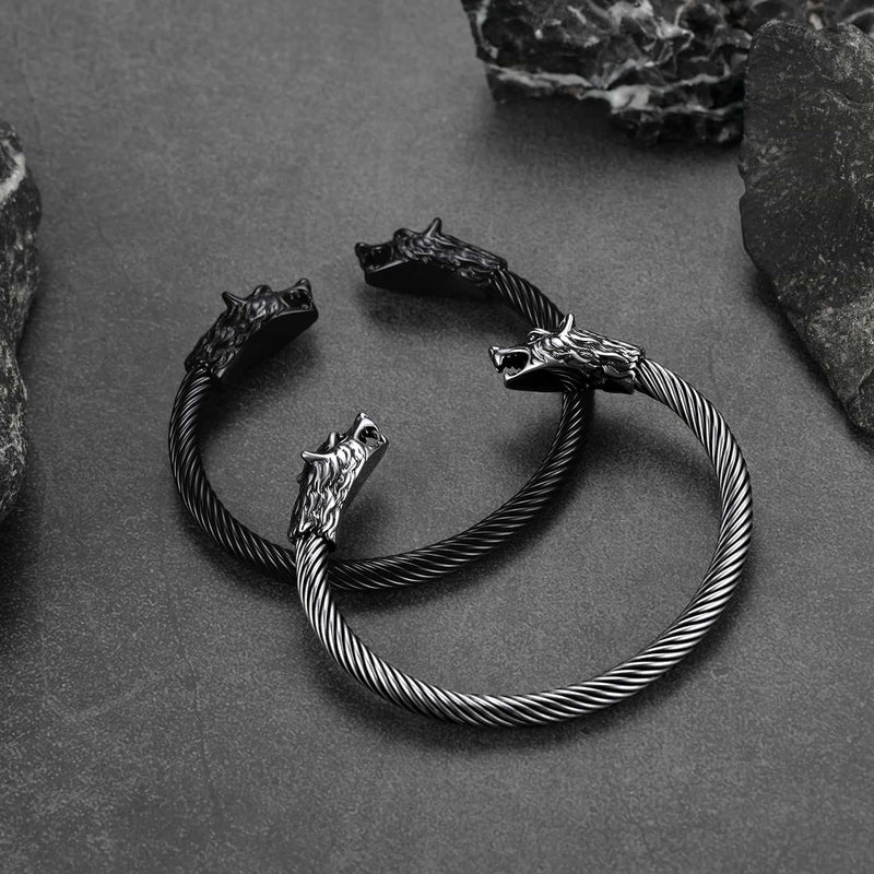 Viking Wolf Head Arm Ring Cuff Bracelet for