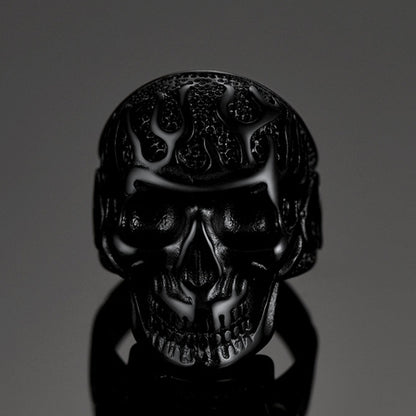 Gothic Fire Flaming Skull Stainless Steel Ring for