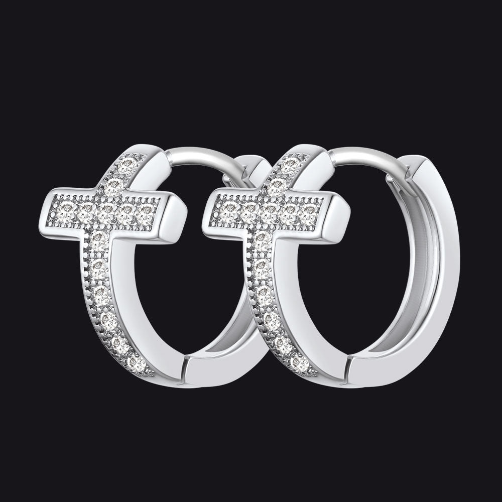 Cubic Zirconia Cross Hoop Earrings for