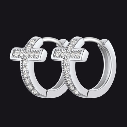 Cubic Zirconia Cross Hoop Earrings for