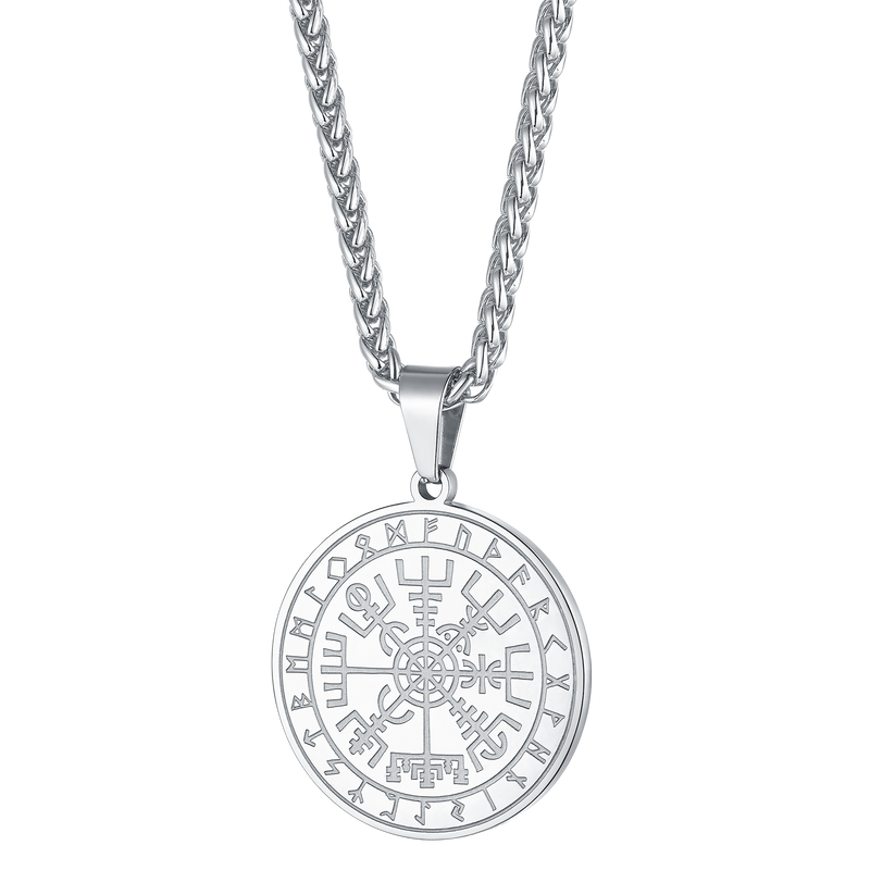 Viking Compass Coin Vegvisir Necklace With Rune