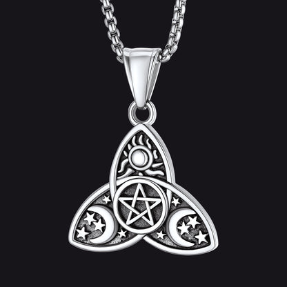 Triple Moon Goddess Pentagram Necklace for
