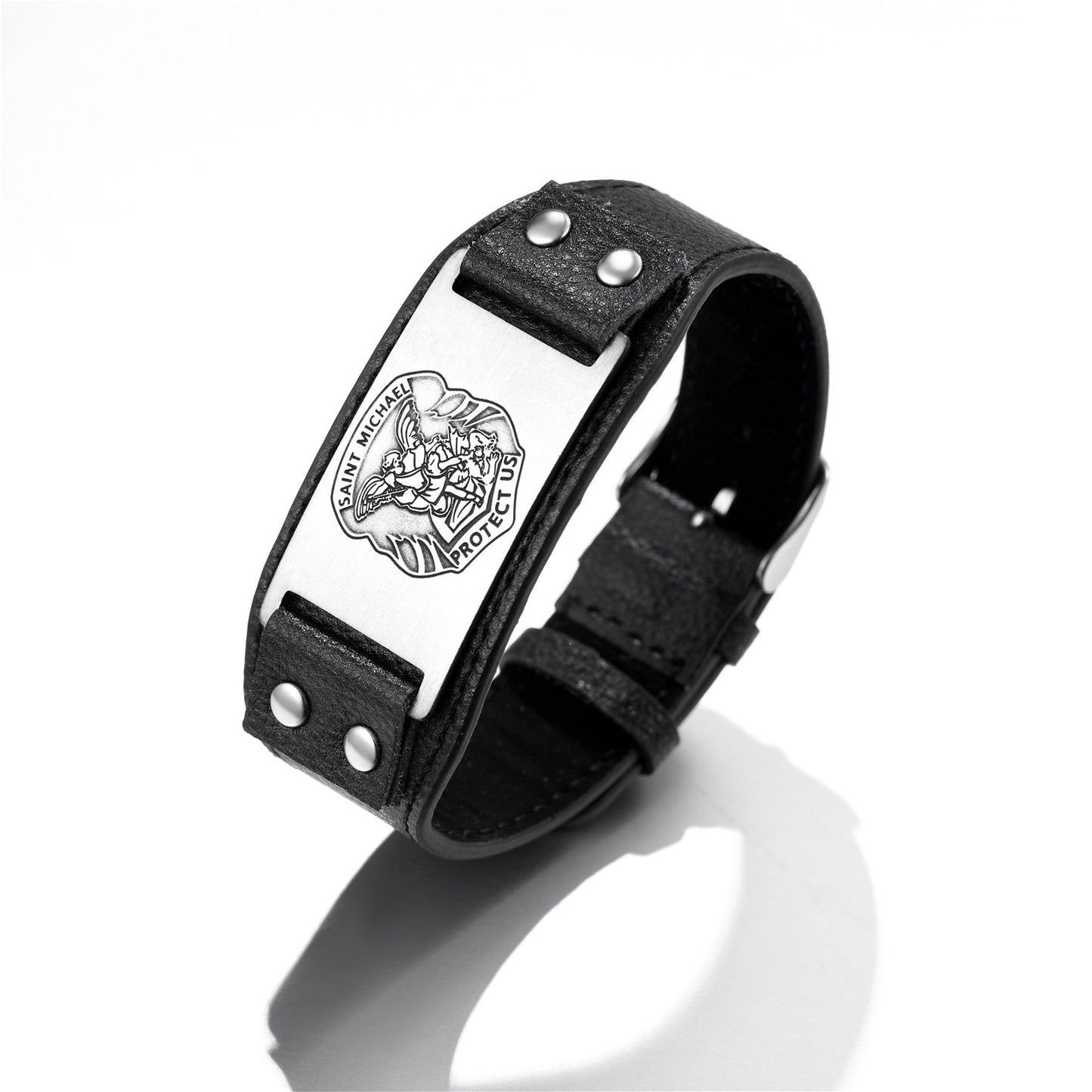 Saint Michael Leather Bracelet Wristband Gift for