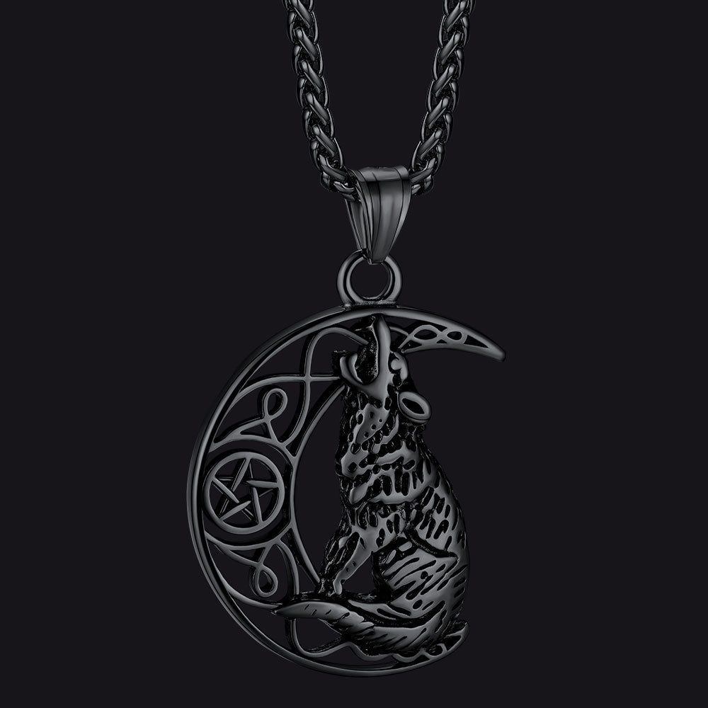 Viking Celtic Crescent Moon Wolf Necklace Jewelry for