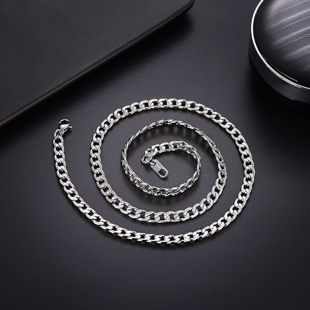 5mm Flat Curb Cuban Chain Link Necklace for