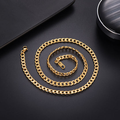 5mm Flat Curb Cuban Chain Link Necklace for