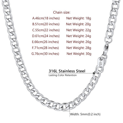 5mm Flat Curb Cuban Chain Link Necklace for