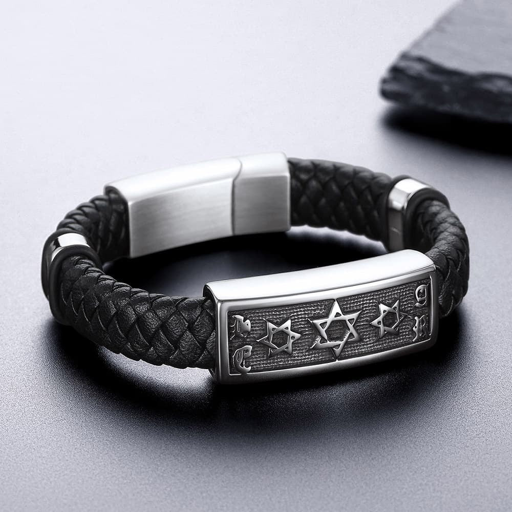 Star of David Leather Bracelet Cuff for