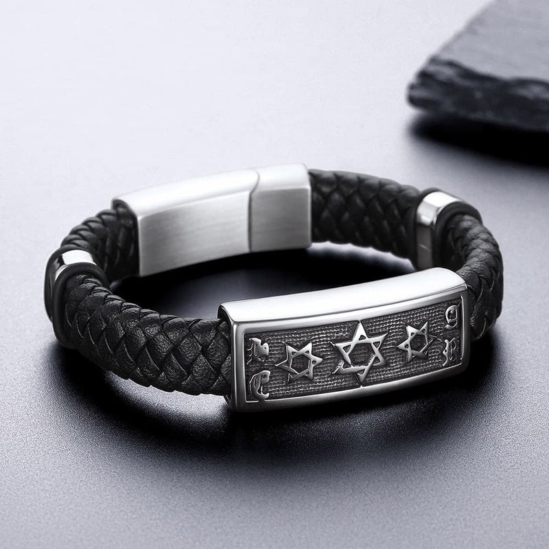 Star of David Leather Bracelet Cuff for