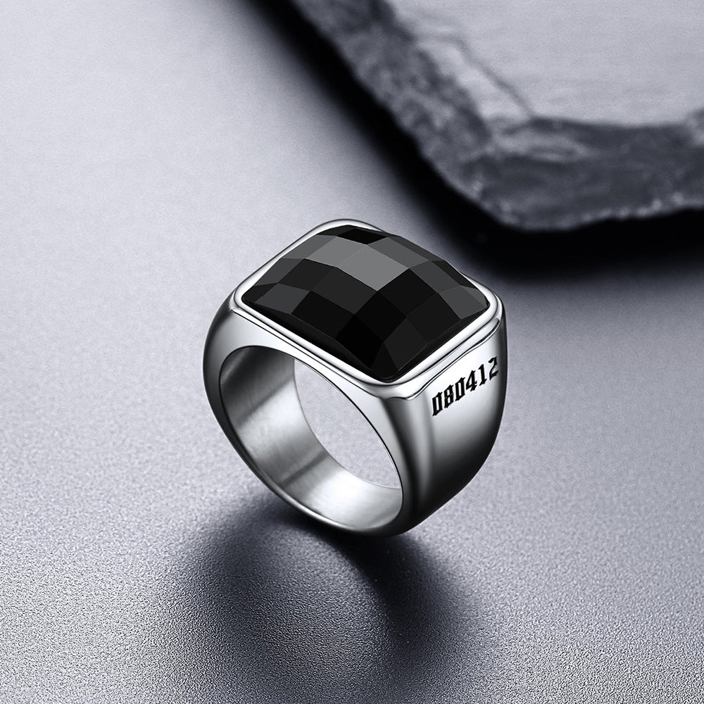 Custom Black Onyx Engraved Signet Ring for